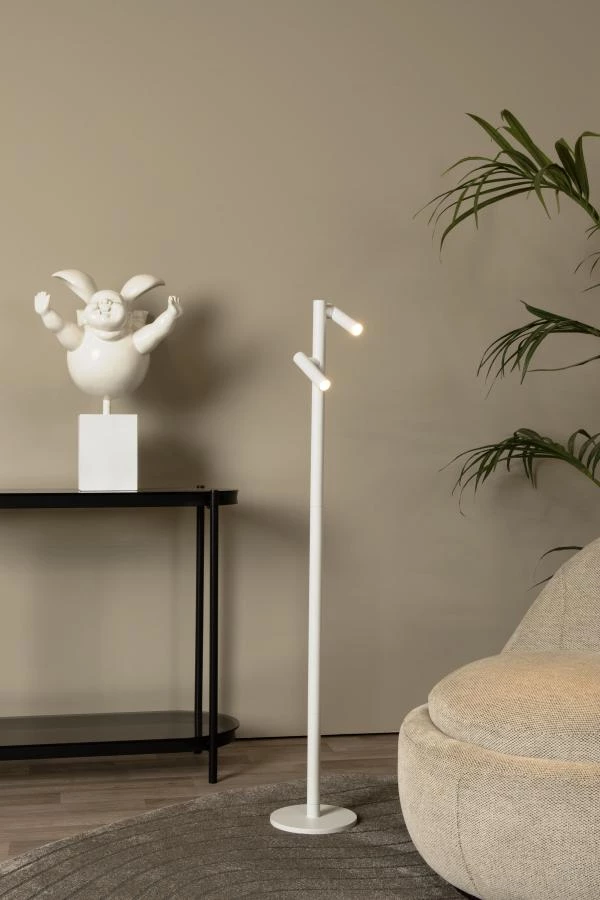 Lucide ANTRIM - Rechargeable Floor reading lamp - Battery pack/batteries - LED Dim. - 2x2,2W 2700K - IP54 - With wireless charging pad - White - ambiance 1